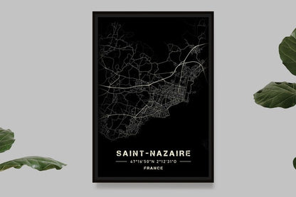 Saint-Nazaire - Black and White Map