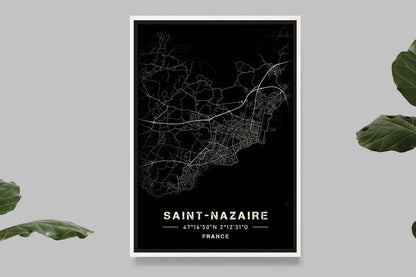 Saint-Nazaire - Black and White Map