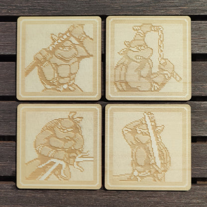 Coasters ninja turtles 8 bit retro wooden SNes Pixel Art