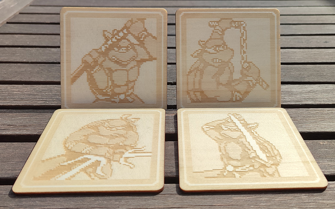 Coasters ninja turtles 8 bit retro wooden SNes Pixel Art