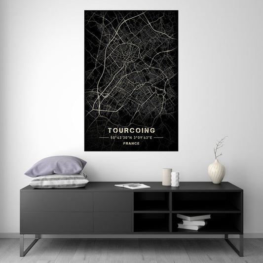 Tourcoing - Black and White Map