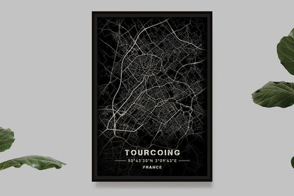 Tourcoing - Black and White Map