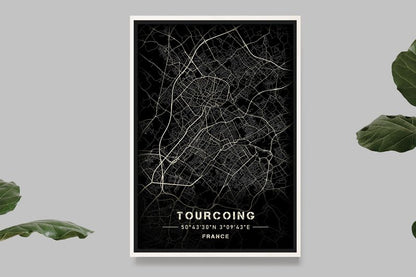 Tourcoing - Black and White Map