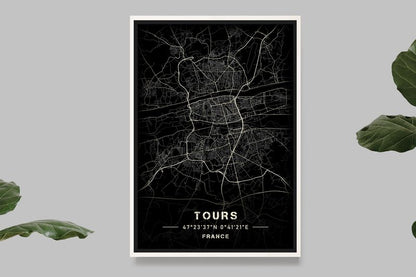 Tours - Carte Noir et Blanc