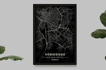 Vénissieux - Black and White Map