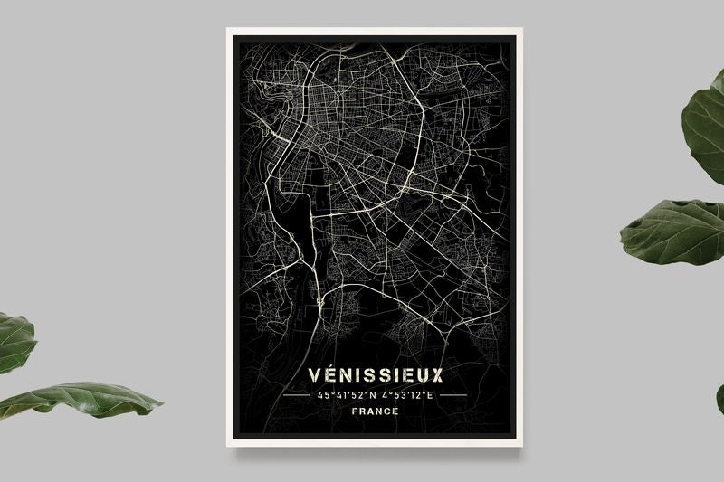 Vénissieux - Black and White Map