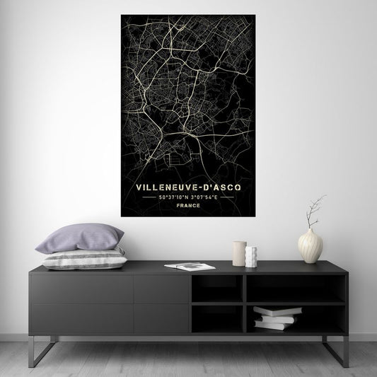Villeneuve d'Ascq - Black and White Map