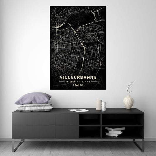 Villeurbanne - Black and White Map