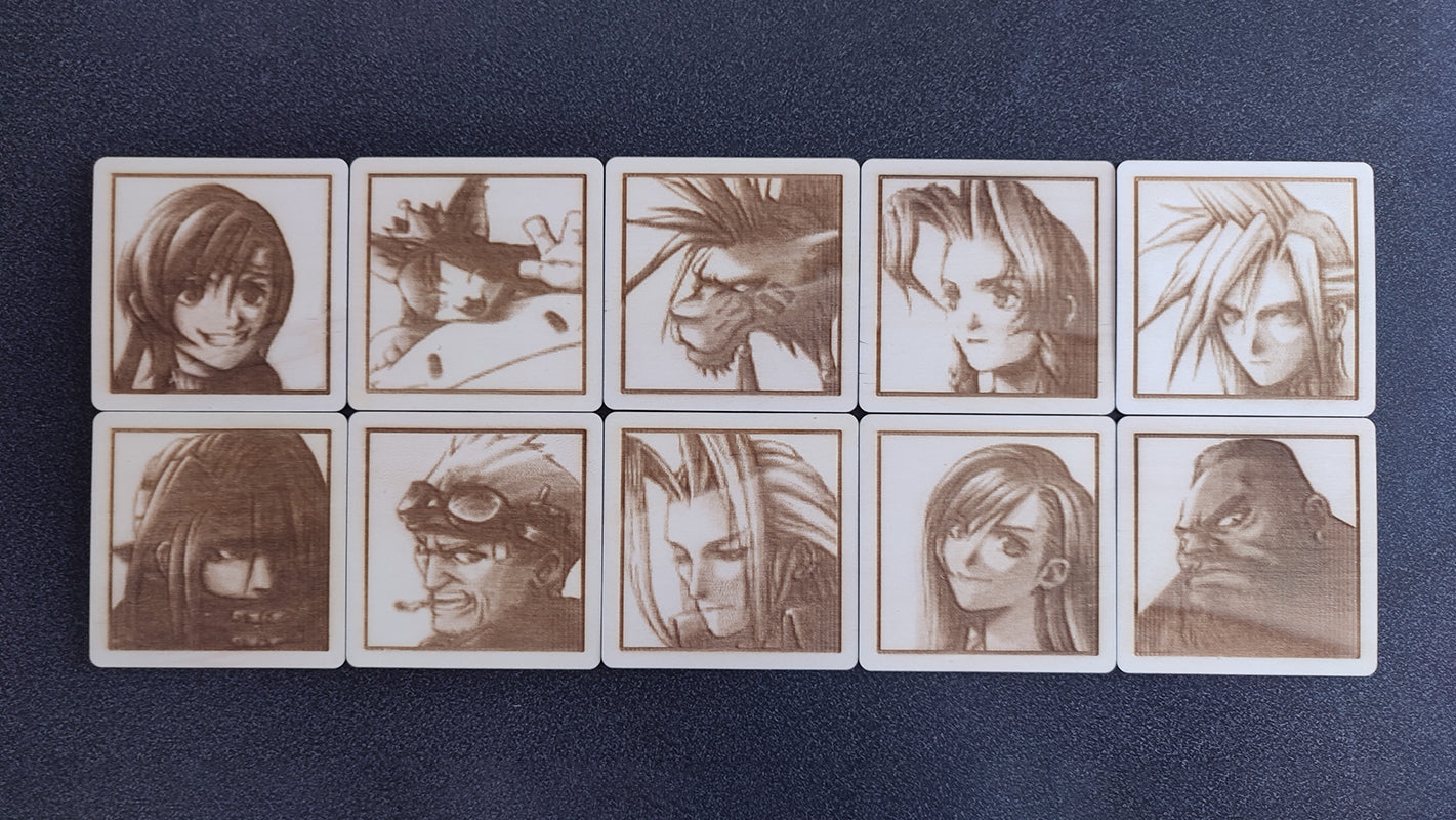 Set of 10 wooden Final Fantasy 7 coasters